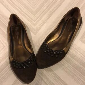 Matt Bernson Brown Suede Gold Leather Flat Shoes 7 1/2